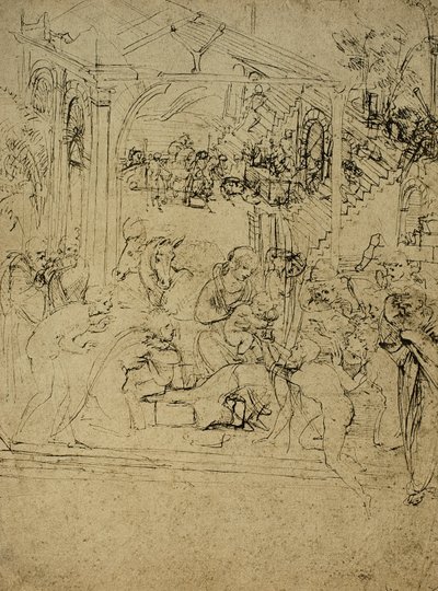 Study for the Adoration of the Magi by Leonardo da Vinci